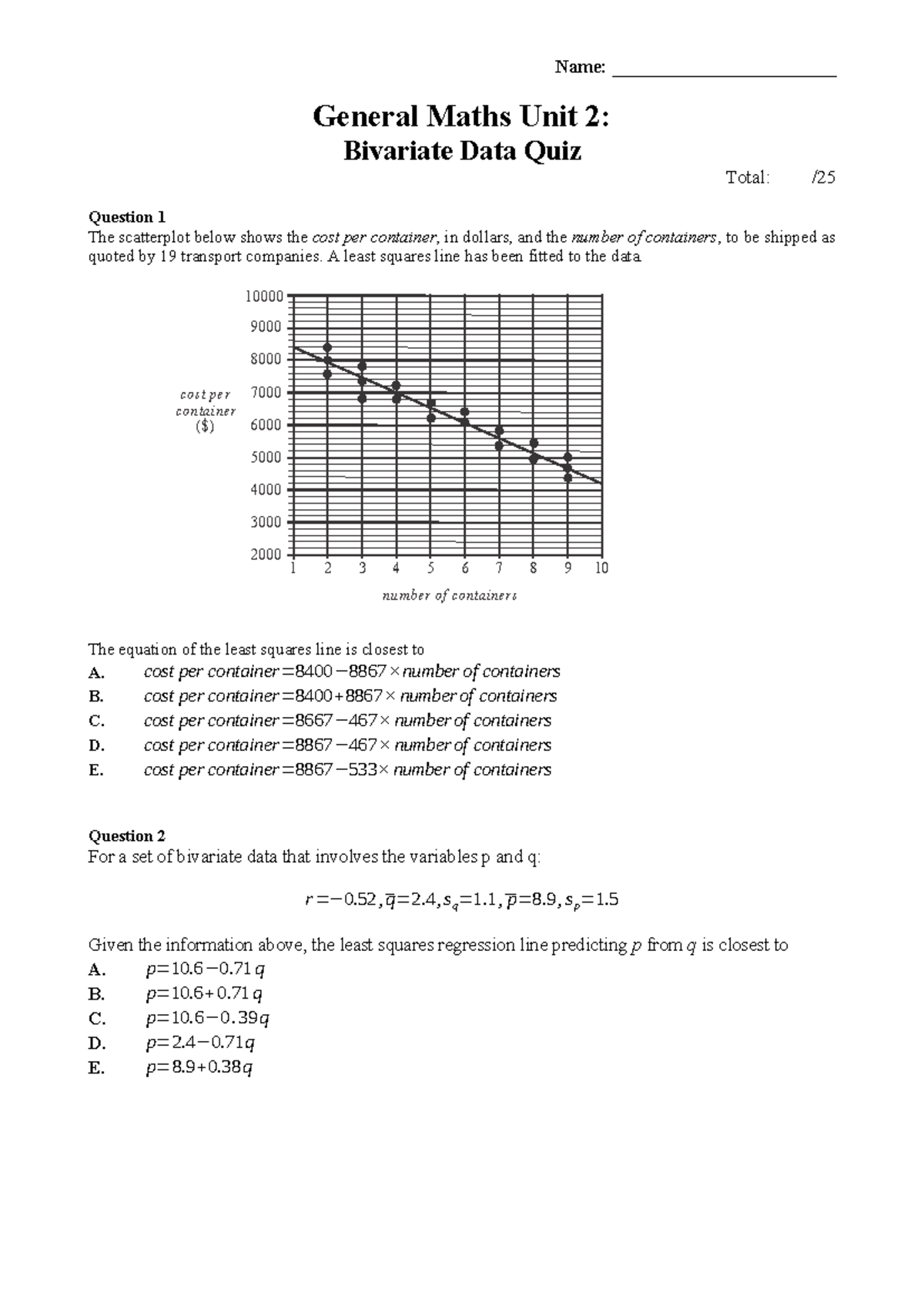 Bivariate Data Quiz - MATH101 (2024) - Studocu