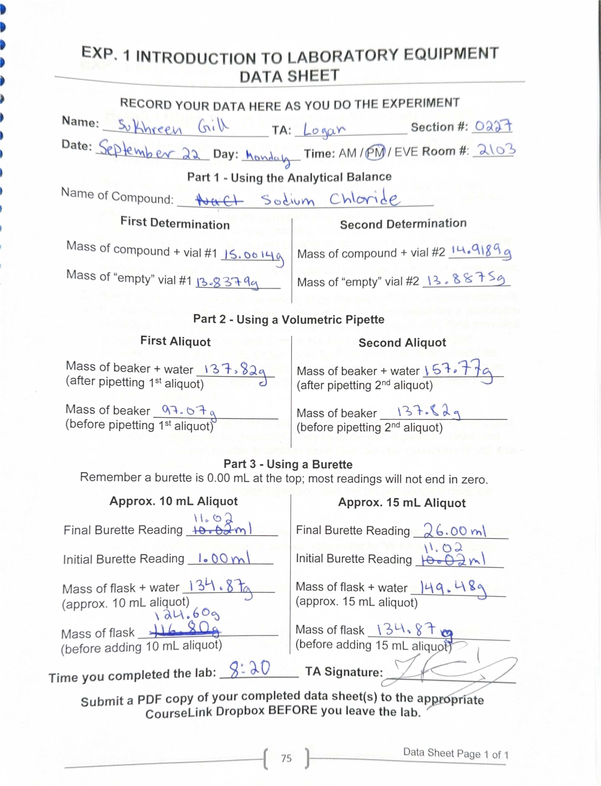 Exp. 1 - Laboratory Equipment Data Sheet for Experimentation - Studocu