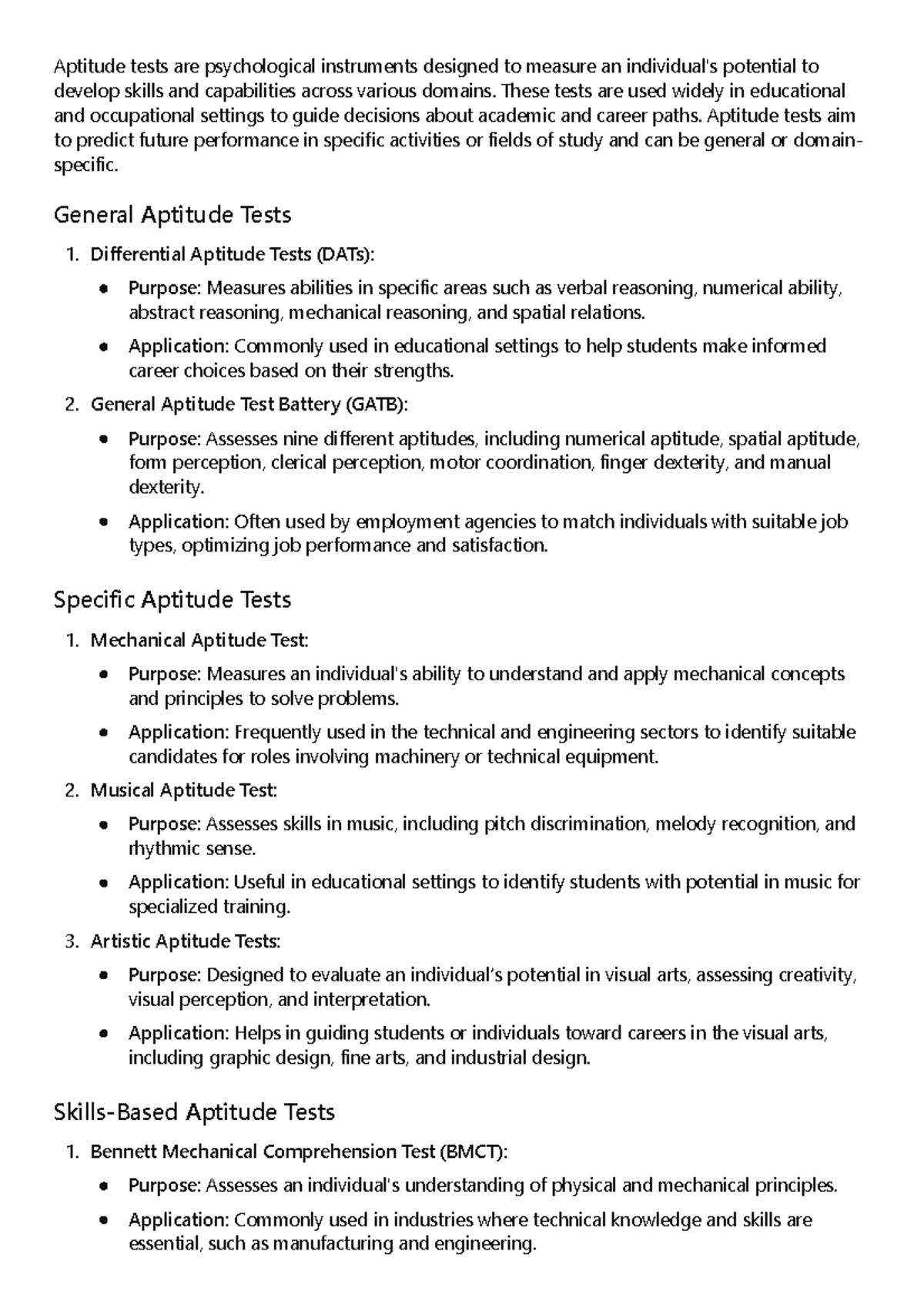 Psychological Assessment Instruments for Measuring Aptitude - Studocu