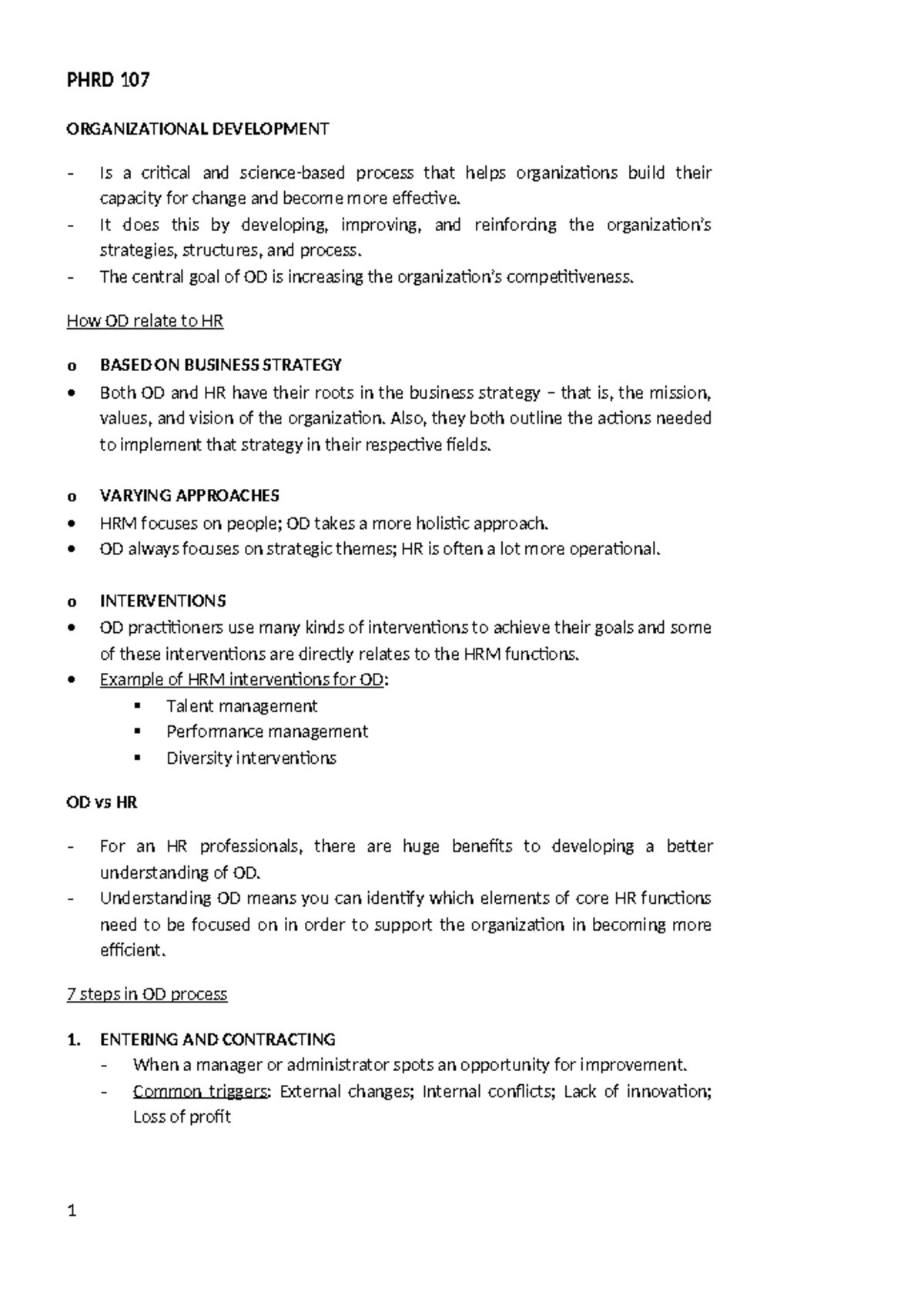 PHRD 107 - Organizational Development: Key Concepts and Processes - Studocu