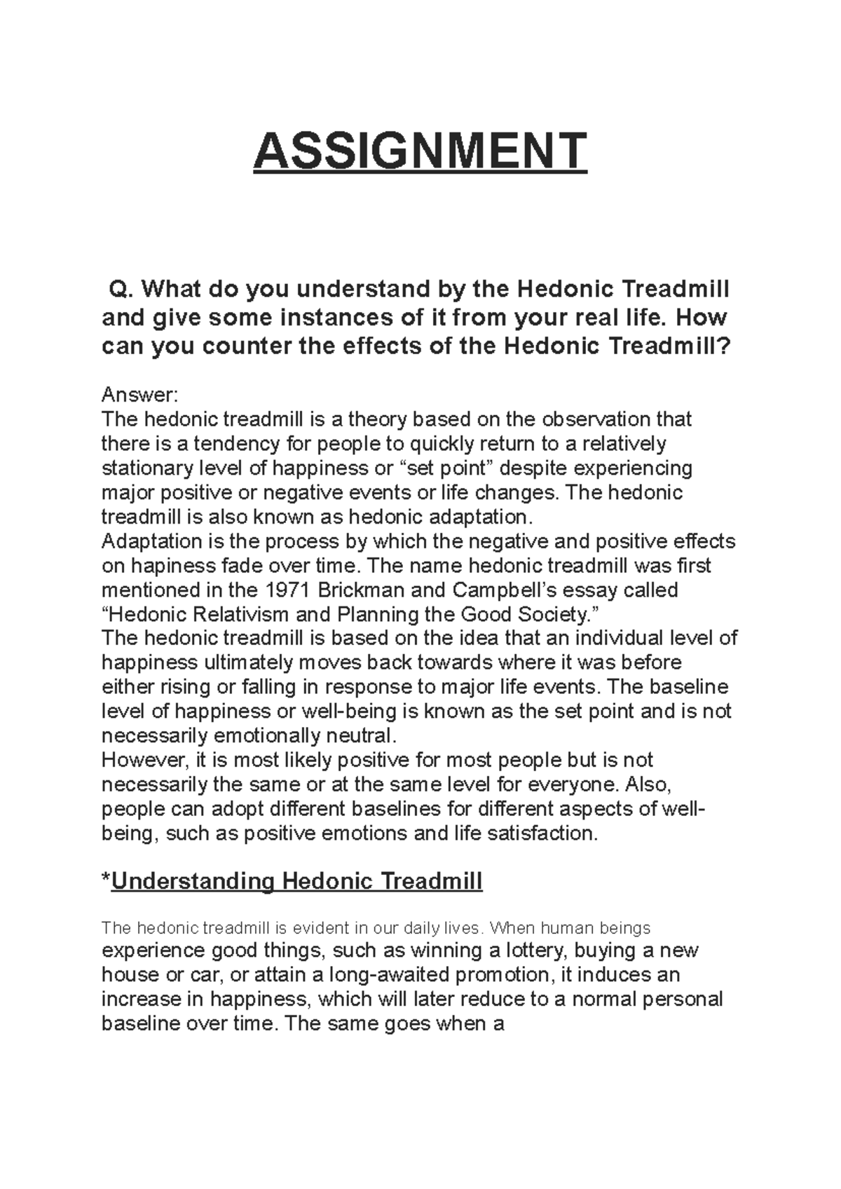 HED 230420: Understanding the Hedonic Treadmill and Its Impacts - Studocu