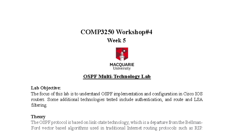 COMP3250 Week 5 OSPF Lab: Implementation & Configuration Guide - Studocu