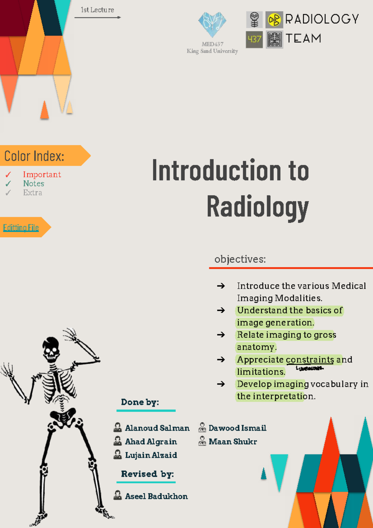 1st Lecture MED437: Key Notes on Radiology Modalities and Techniques ...