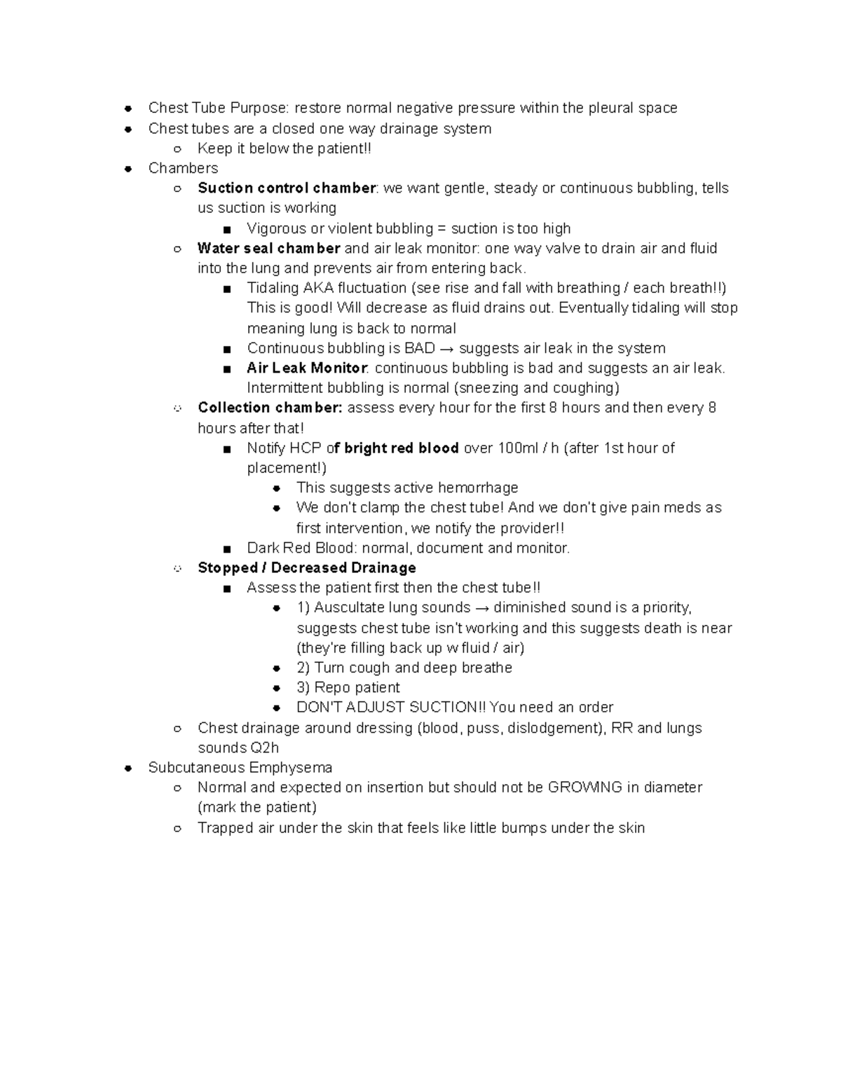 AA Exam 2 Chest Tube Management and Complications Guide - Studocu