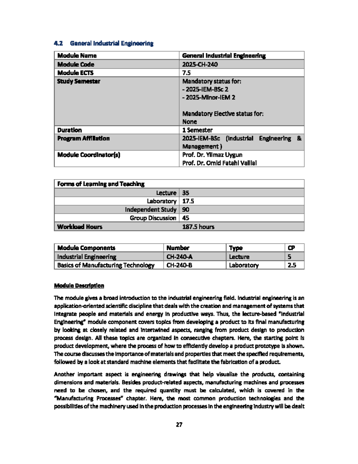 General Industrial Engineering (Module ECTS 7.5) Overview - Studocu