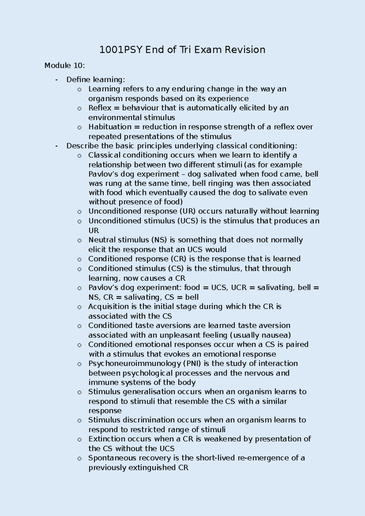 1001PSY End of Term Exam Review Notes for Psychology Concepts - Studocu