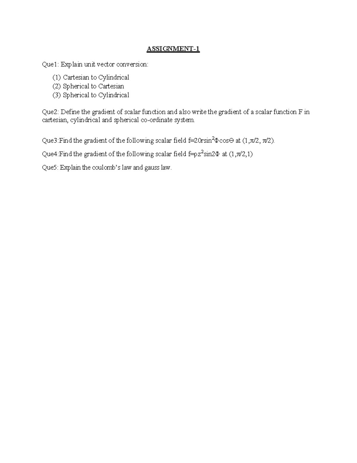 EMFT Assignment 2: Vector Conversion & Gradient Laws - Studocu