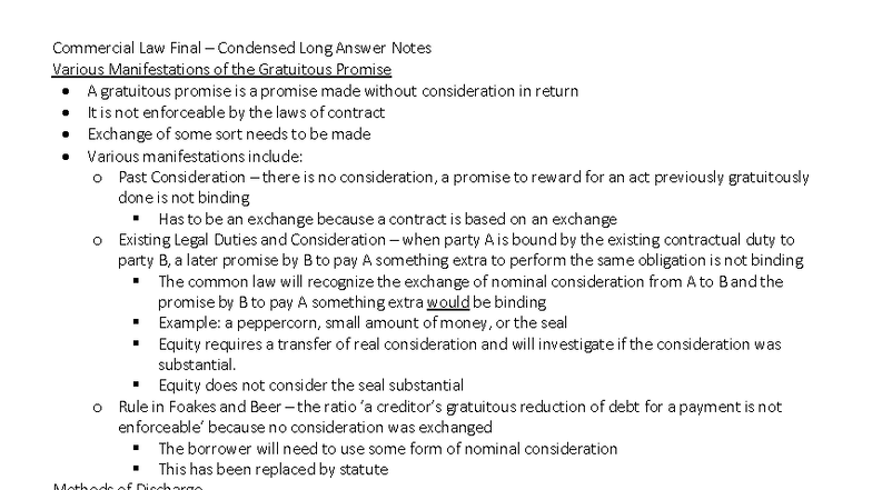 Commercial Law Final Exam Condensed Long Answer Notes - Studocu