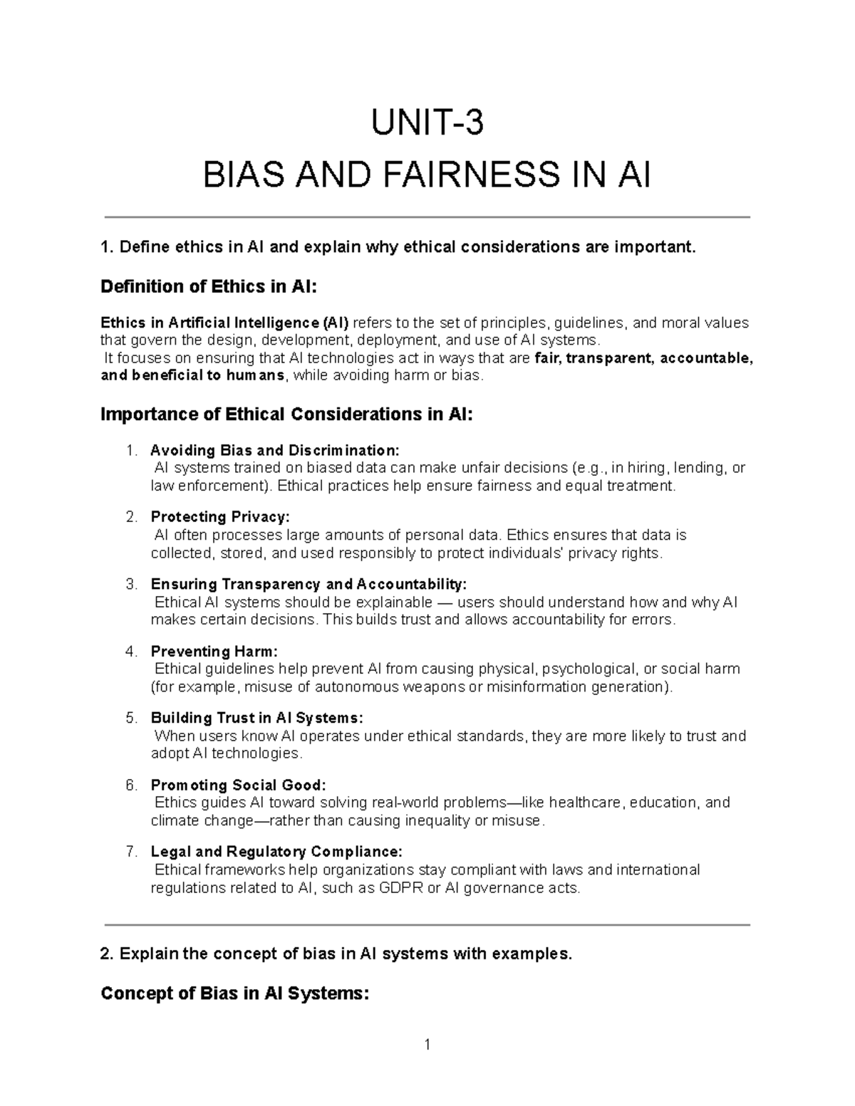 UNIT-3: BIAS AND FAIRNESS IN AI - Ethics, Accountability, and ...