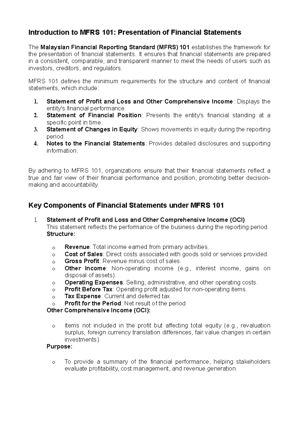 MFRS 101: Presentation of Financial Statements Overview and Key ...