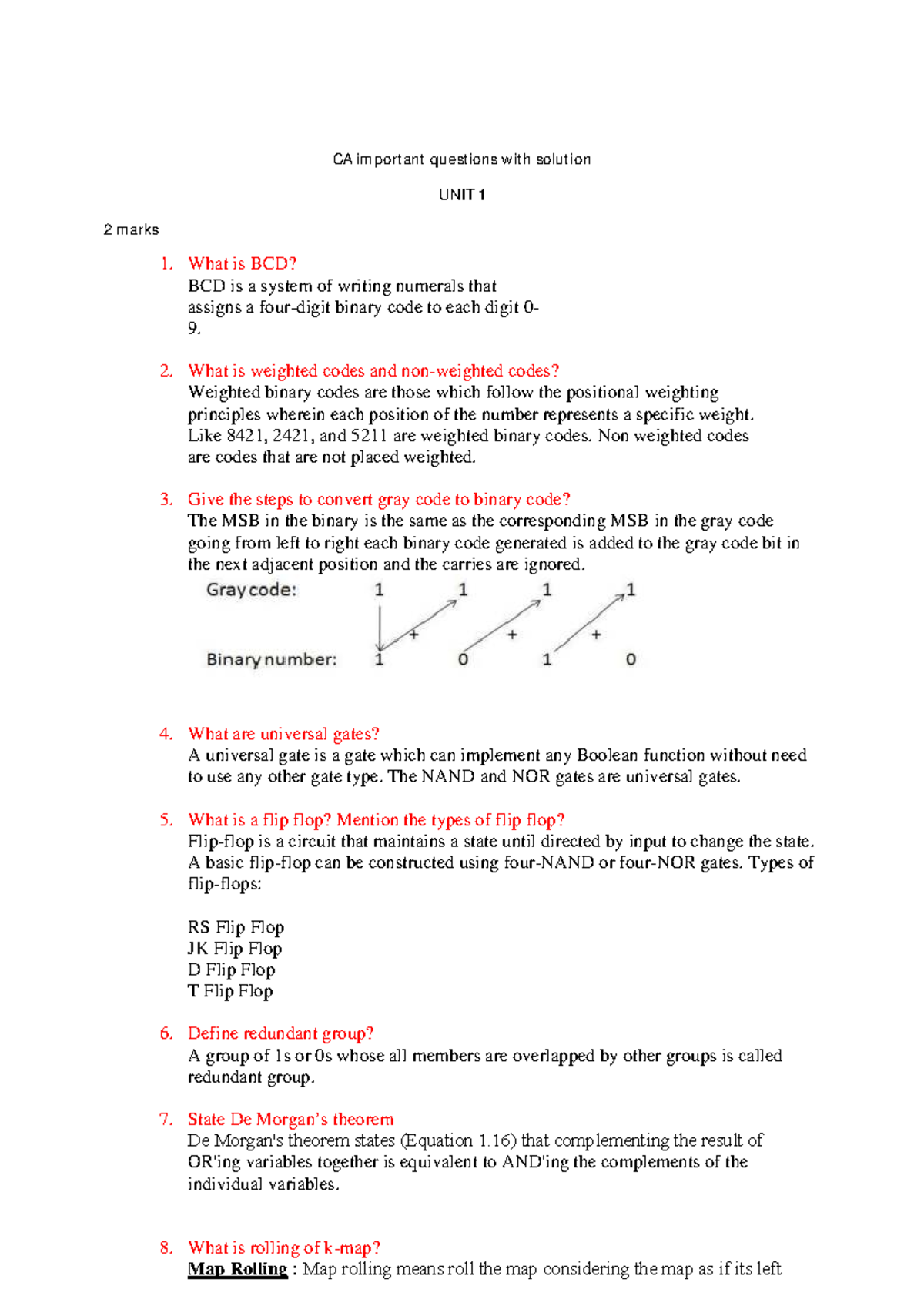 CA Important Questions with Solutions - Unit 1 (2 Marks) - Studocu