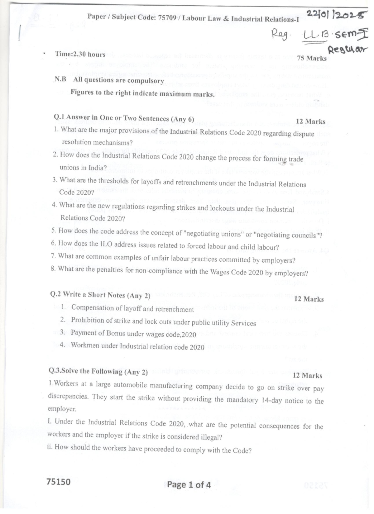 Labour Law & Industrial Relations-I (75709) Final Exam Notes - Studocu