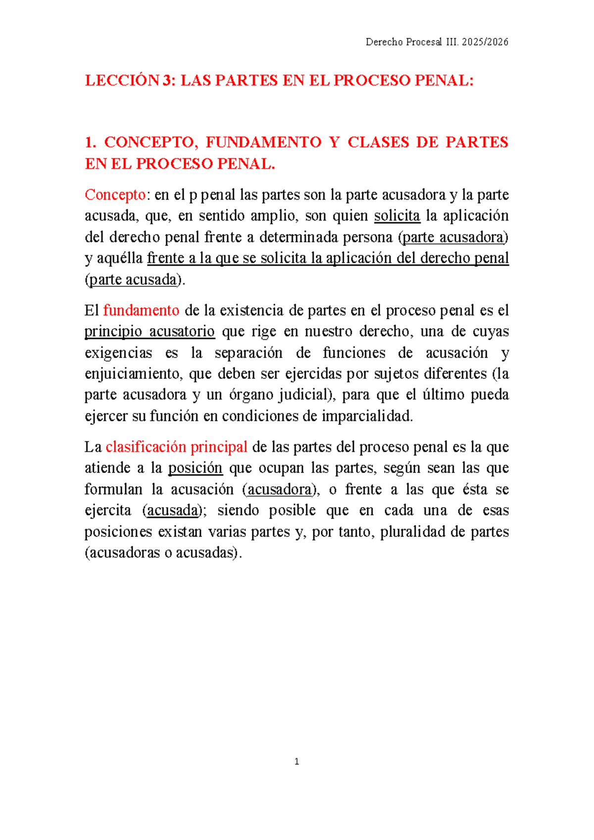 Derecho Procesal LECCIÓN 3: Partes en el Proceso Penal y su ...