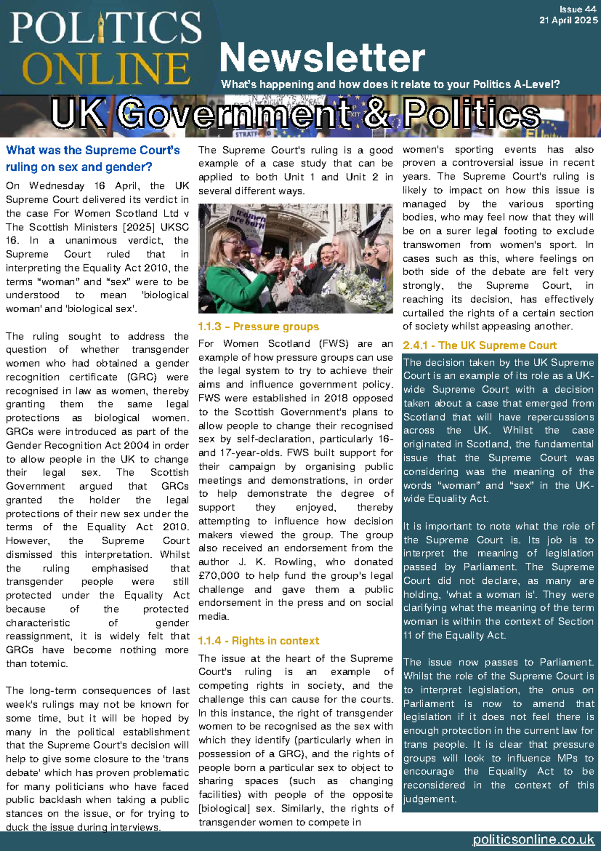 Politics Online Newsletter Issue 44 - The decision taken by the UK ...