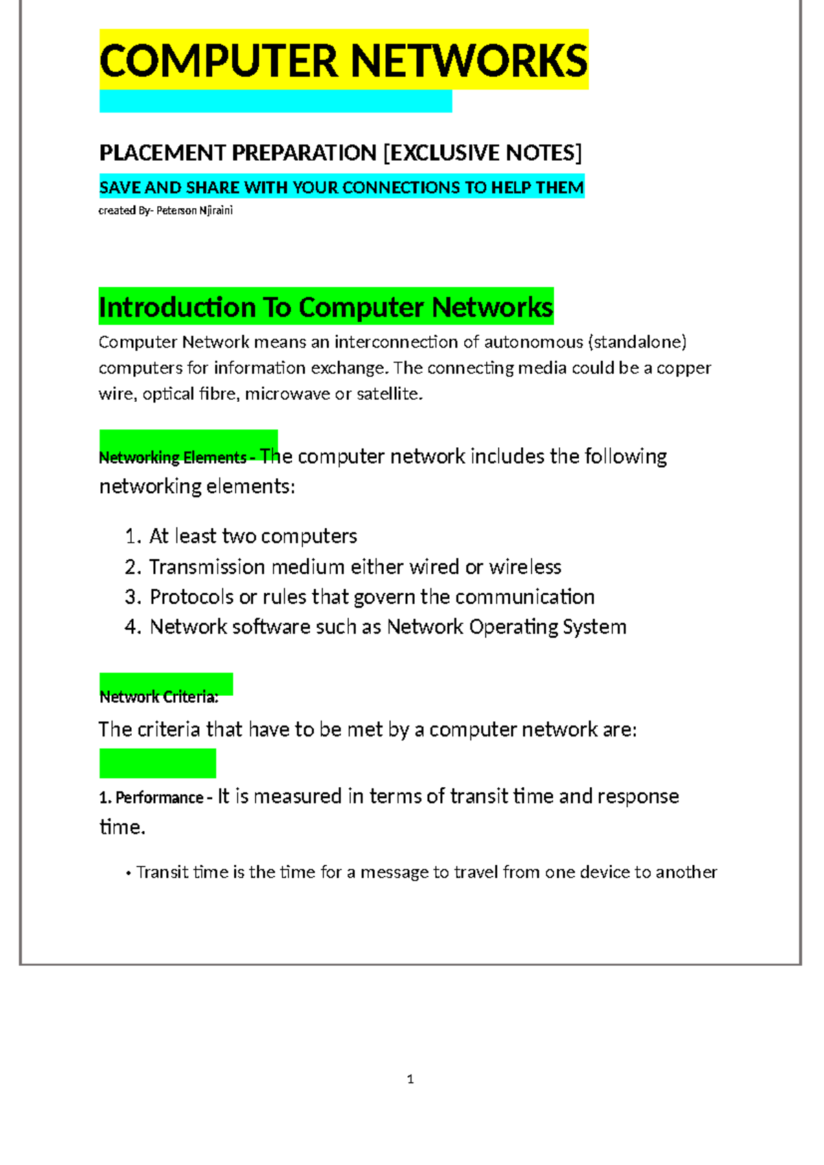 COMPUTER NETWORKS PLACEMENT PREP NOTES - SAVE & SHARE - Studocu
