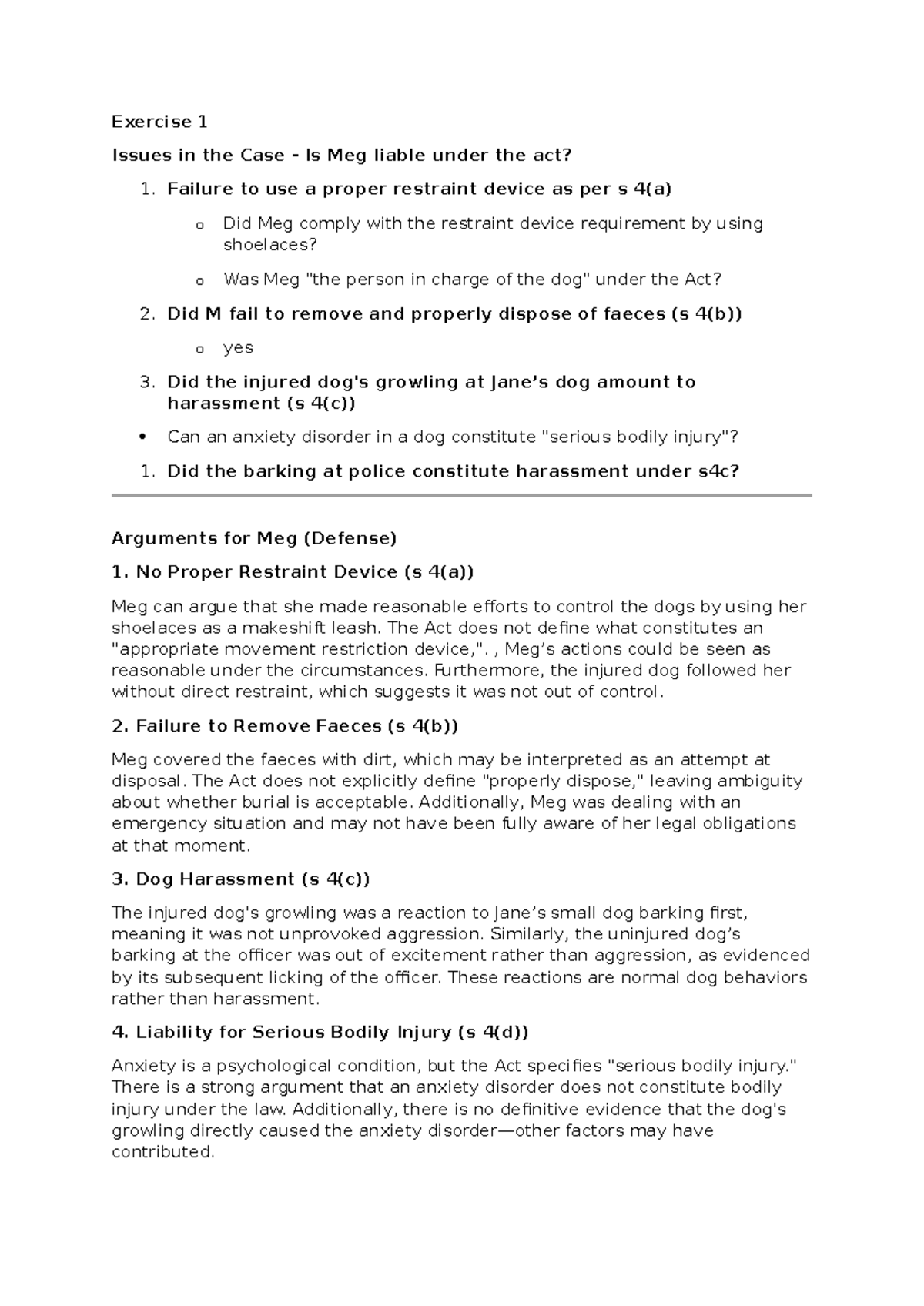LFA Week 10 Tutorial - Exercise 1 Issues in the Case - Is Meg liable ...