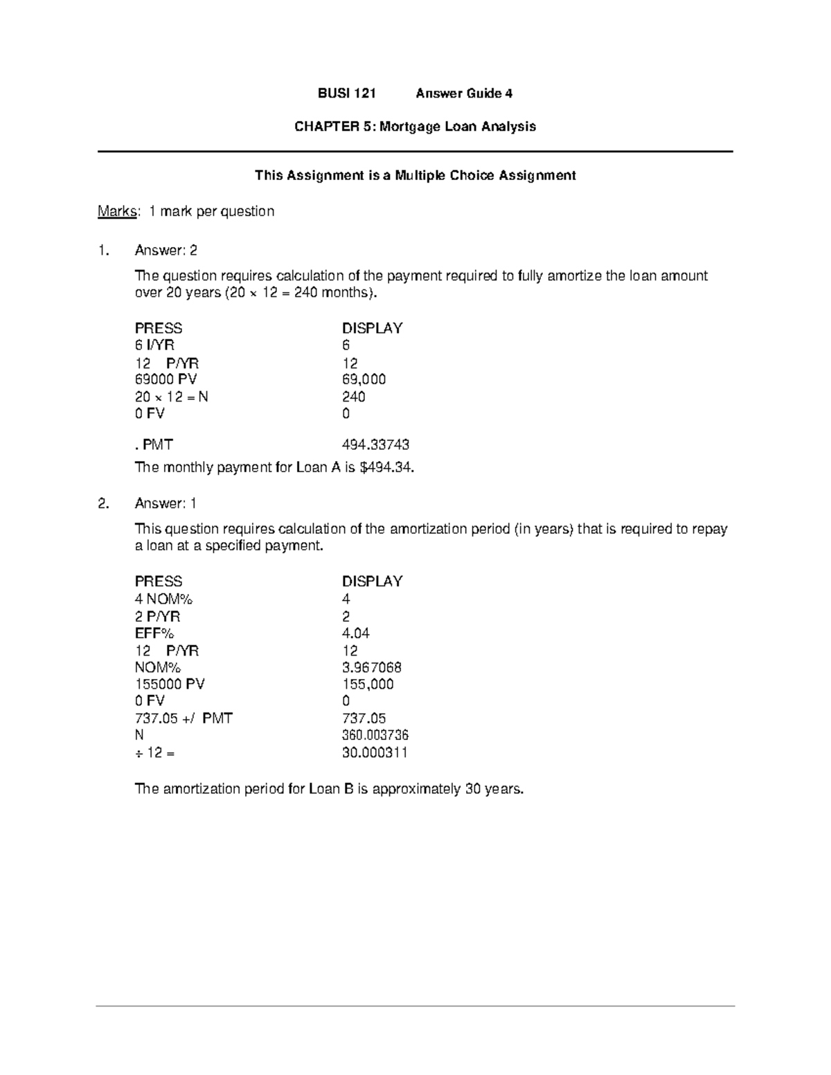 Answer guide 4 - assignment - BUSI 121 Answer Guide 4 CHAPTER 5 ...