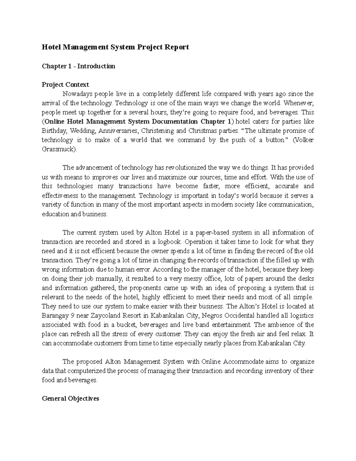Final Report 1 - Online Hotel Management System Overview and Objectives ...