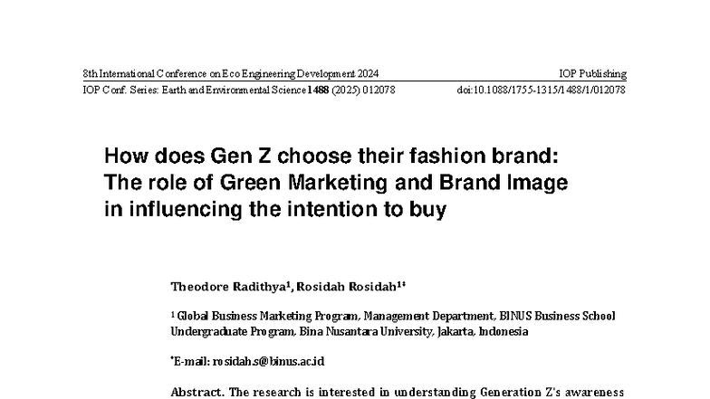 Gen Z Fashion Choices: Impact of Green Marketing & Brand Image (Mkt ...