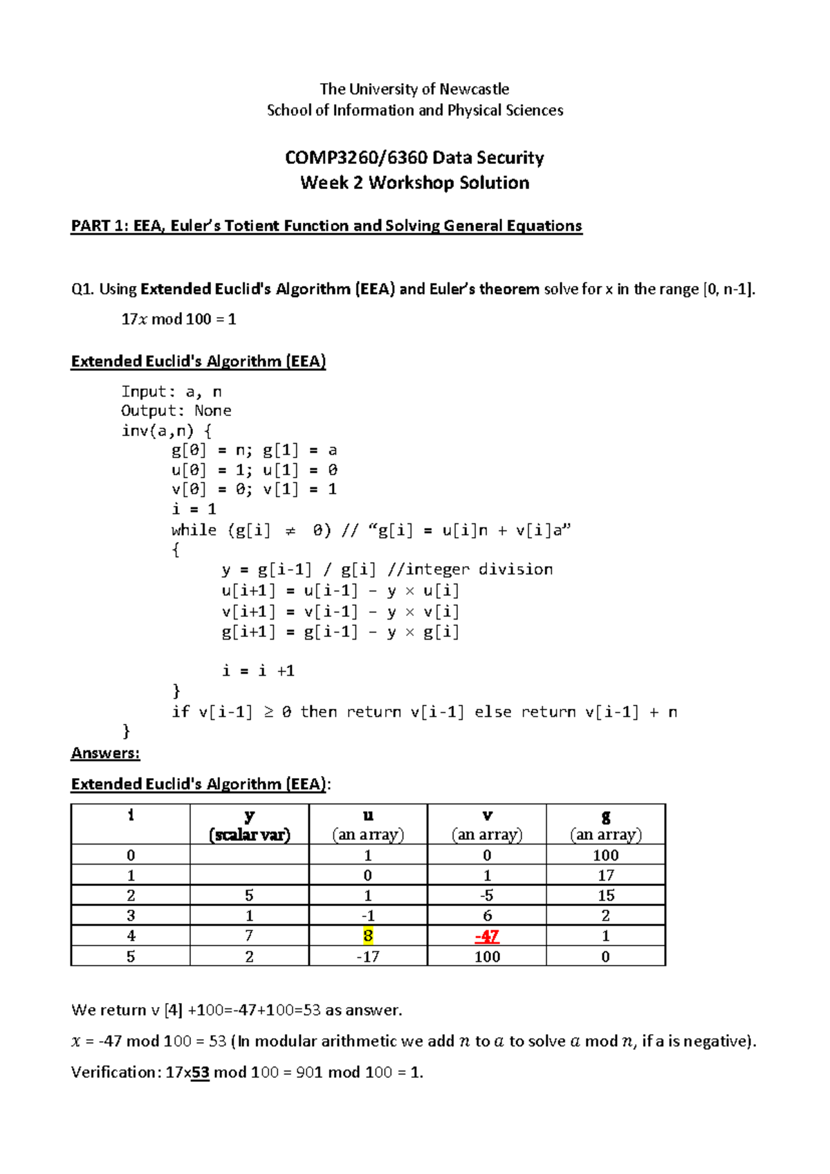 COMP3260 W02 Data Security Workshop Solutions: EEA & Group Theory - Studocu