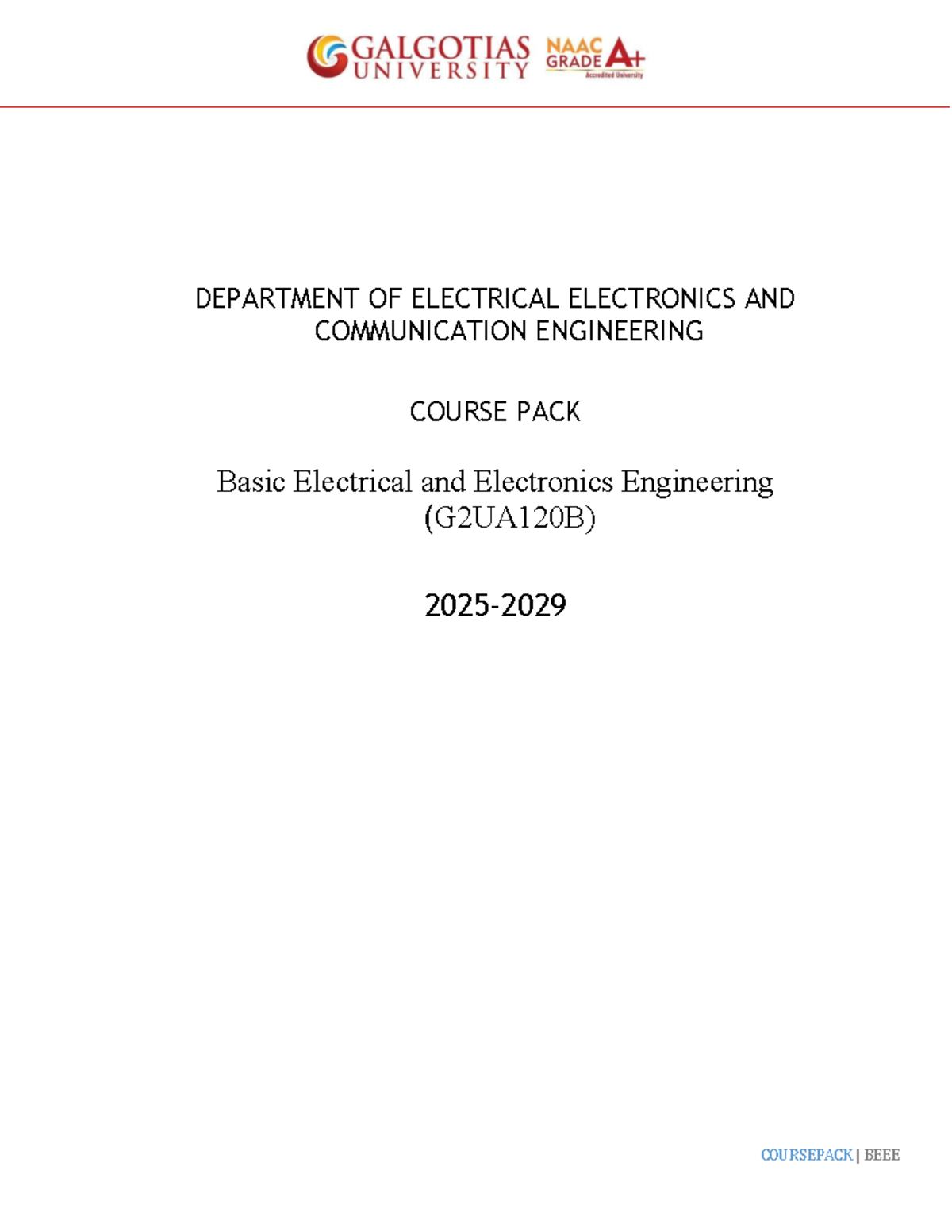 G2UA120B Basic Electrical & Electronics Engineering Course Pack 2025 ...