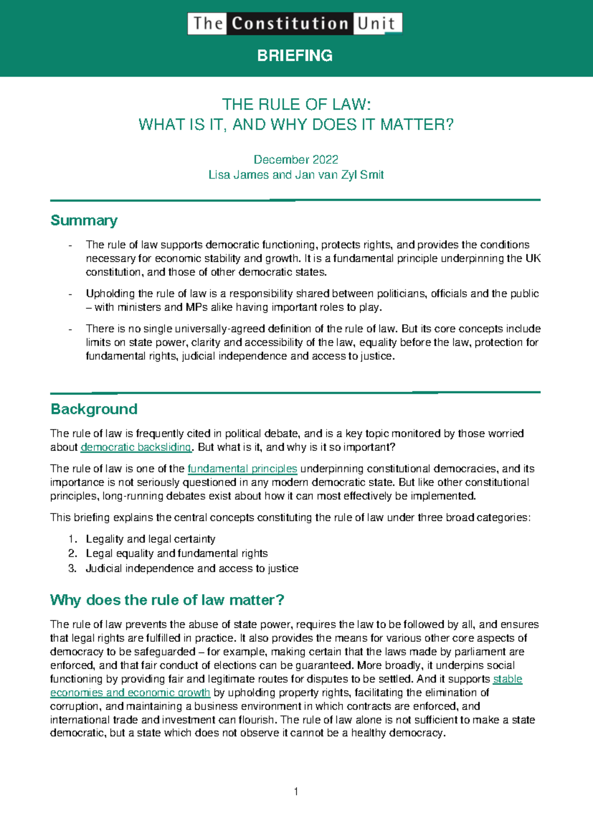 Rule of Law Briefing: Importance and Key Concepts Explained - Studocu