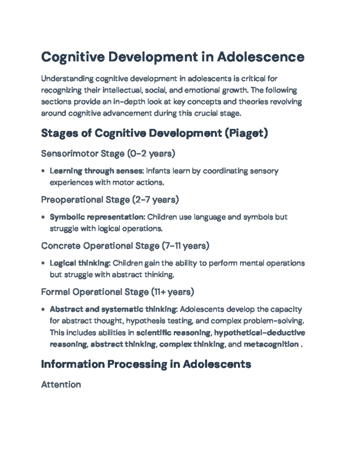 Cognitive Development in Adolescence: Theories and Applications ...