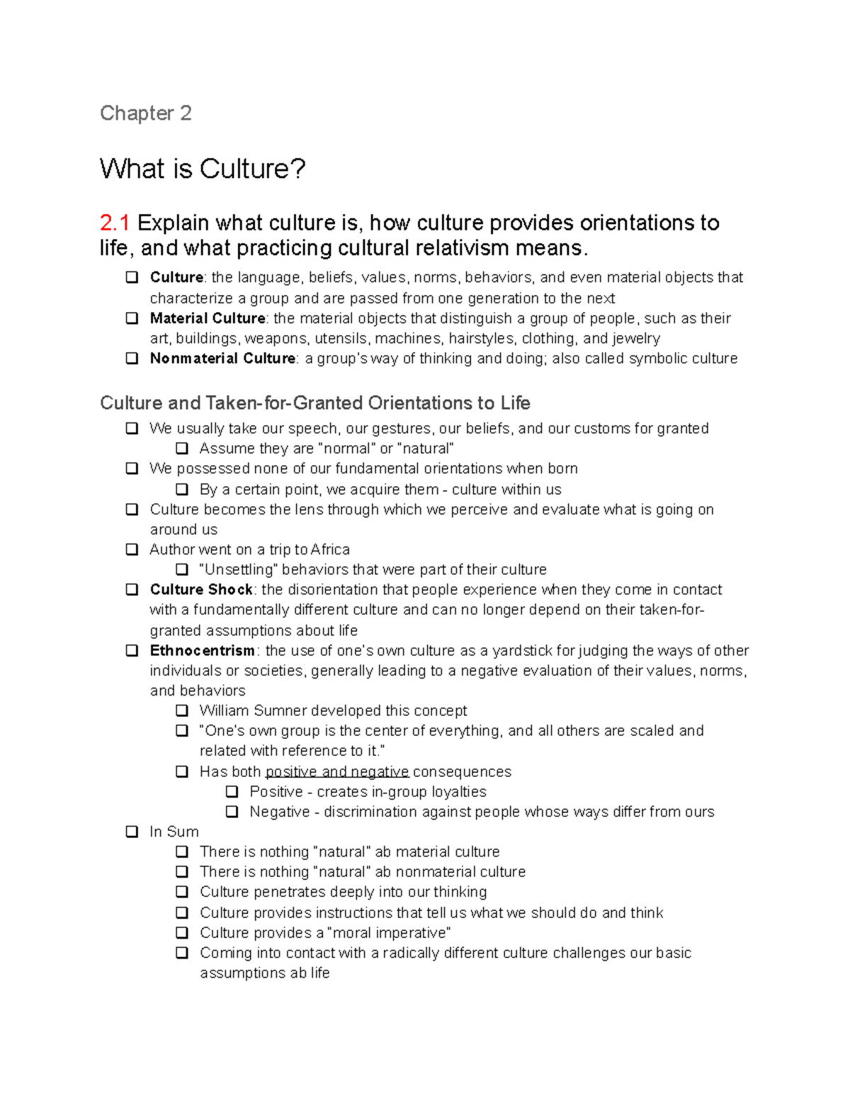 Sociology Notes: Understanding Culture - Chapter 2 Overview - Studocu
