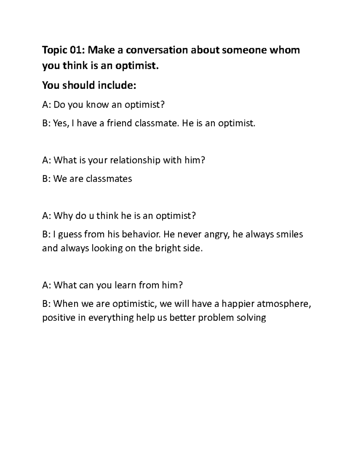 Speaking EXAM ENT403 - Topic 01: Make a conversation about someone whom ...
