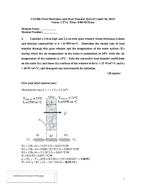 Final Quiz 2 06 Cheatsheet: Fundamentals of Heat Transfer Conduction ...