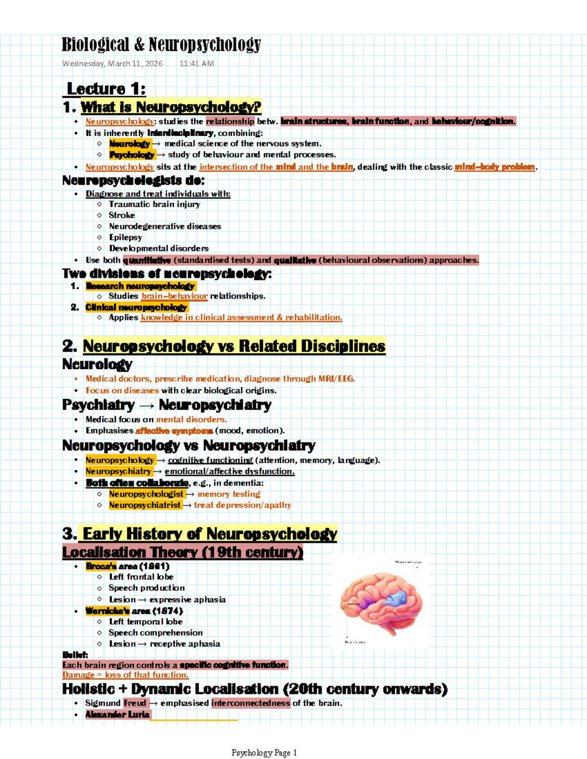Biological Neuropsychology Lecture Notes (Course Code: NERU 101) - Studocu