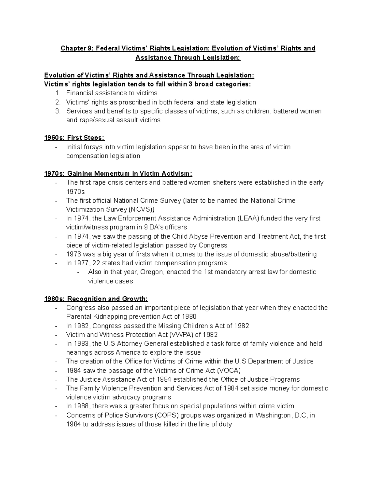 Chapter 9 Victims - notes - Chapter 9: Federal Victims’ Rights ...