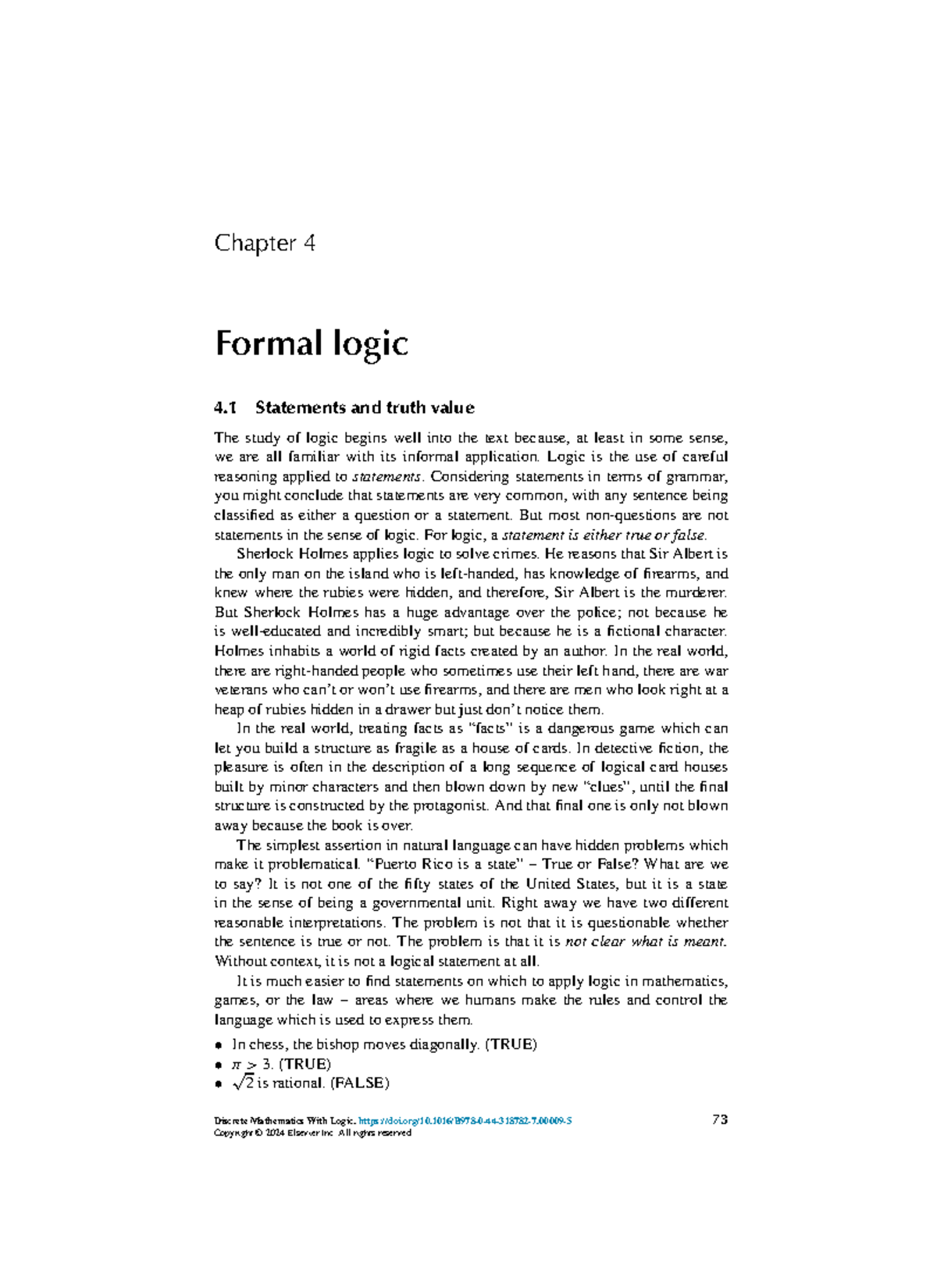 Chapter 4: Formal Logic - Statements and Truth Values in Discrete ...