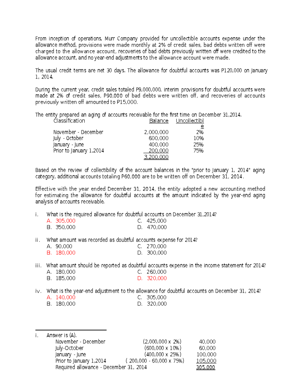 ADA Accounting Analysis and Allowance for Doubtful Accounts Study Guide ...