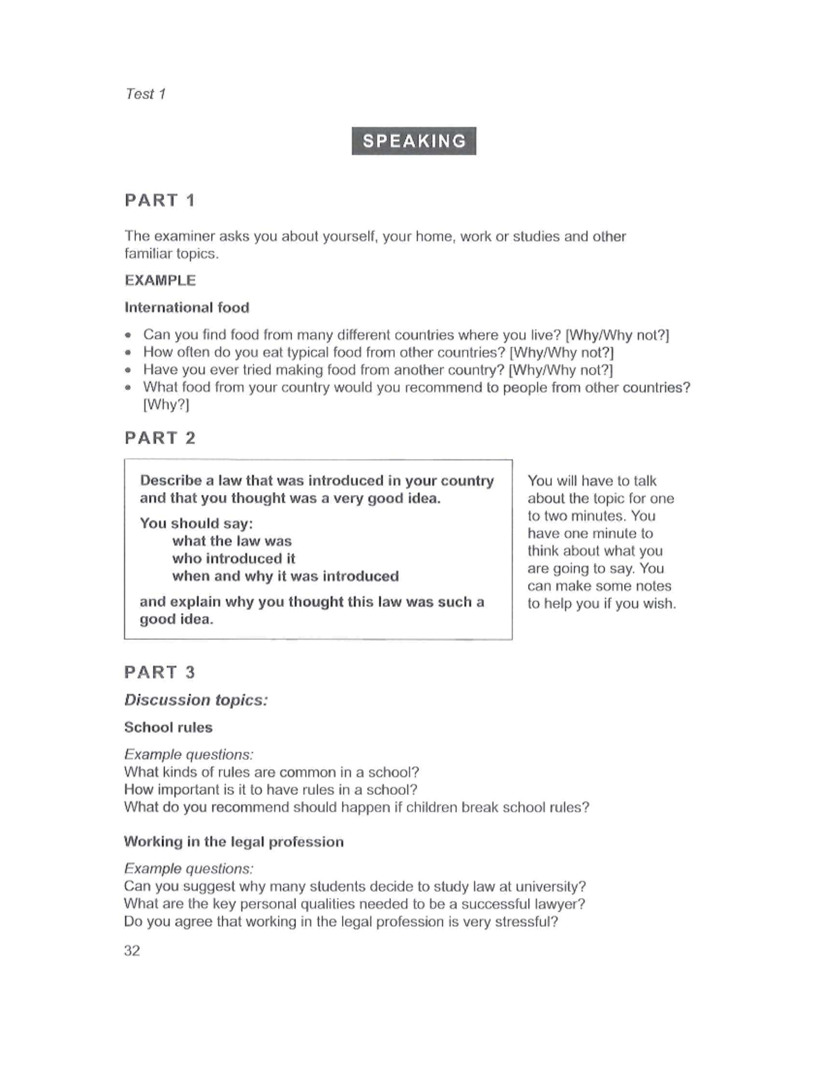 Cambridge 19 Speaking Test 1-4: Topics & Discussion Questions - Studocu
