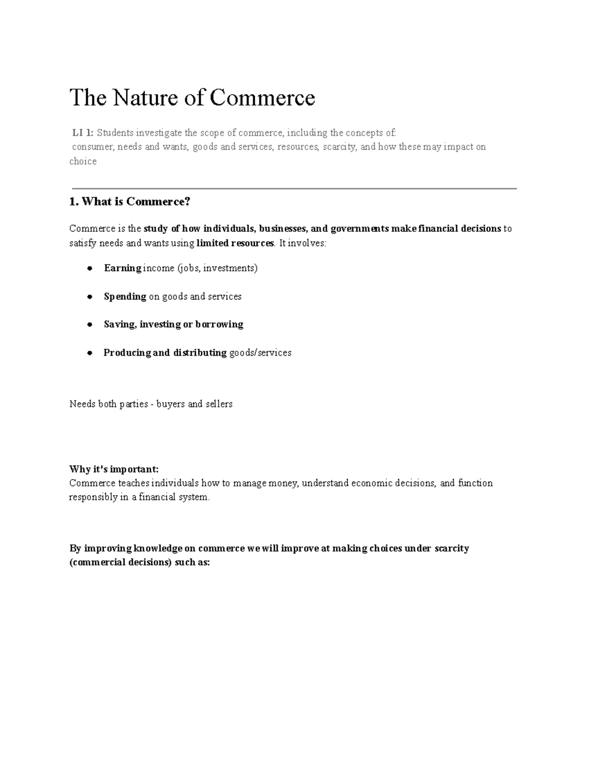 Commerce Notes - Half Yearly LI 1: Understanding Consumer Choices and ...