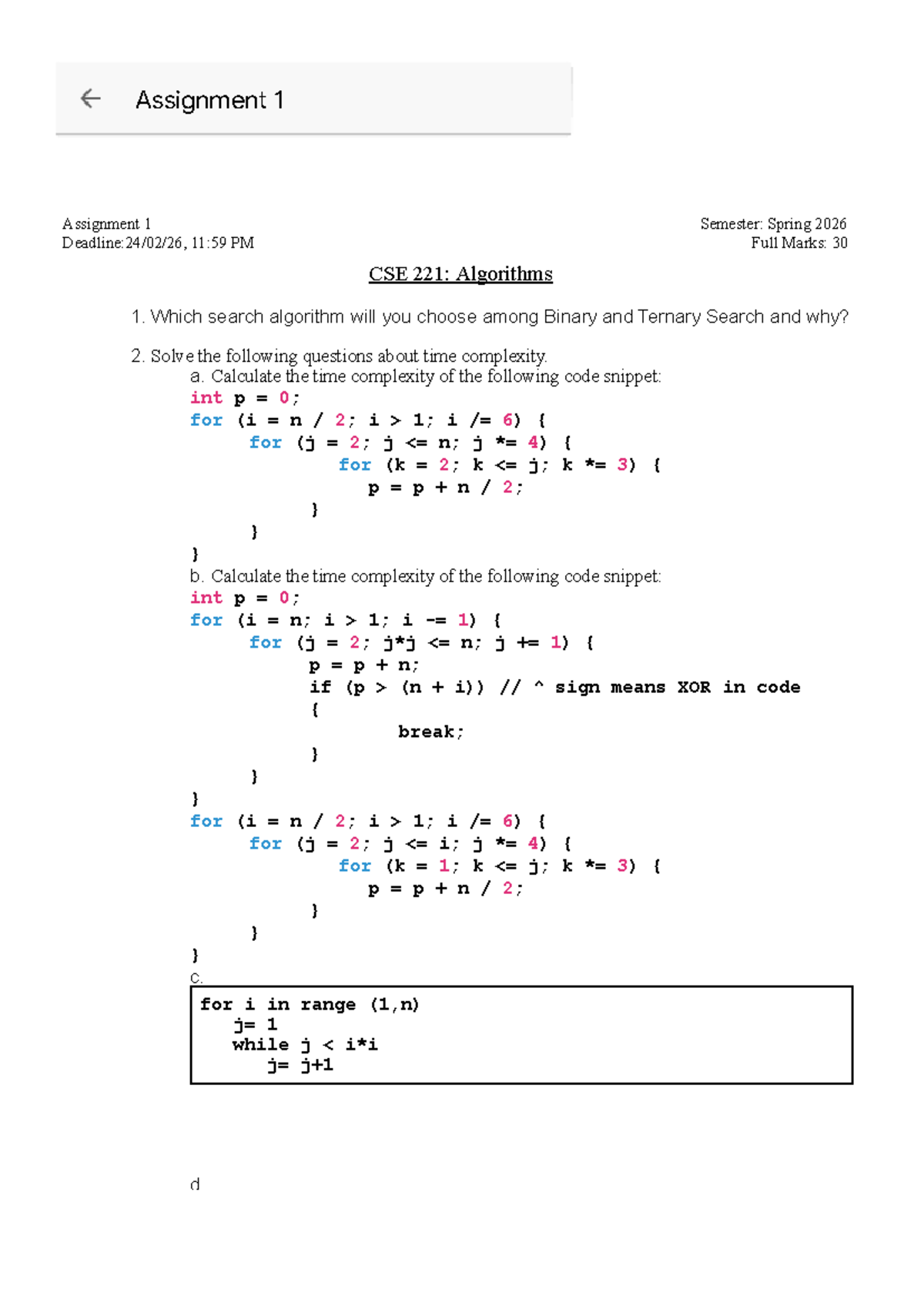 A1 - CSE 221: Algorithms Assignment 1 Solutions and Analysis - Studocu