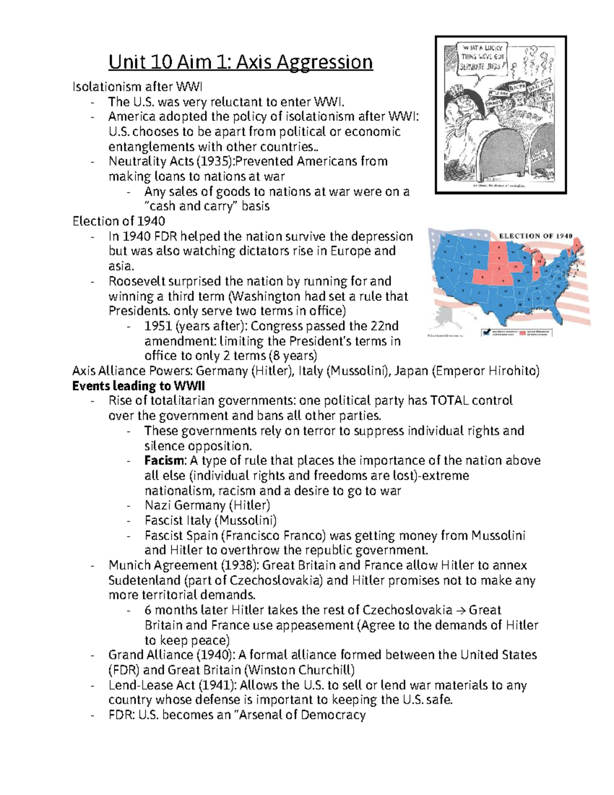 Unit 10 Notes: Axis Aggression, Isolationism, and U.S. Involvement in ...