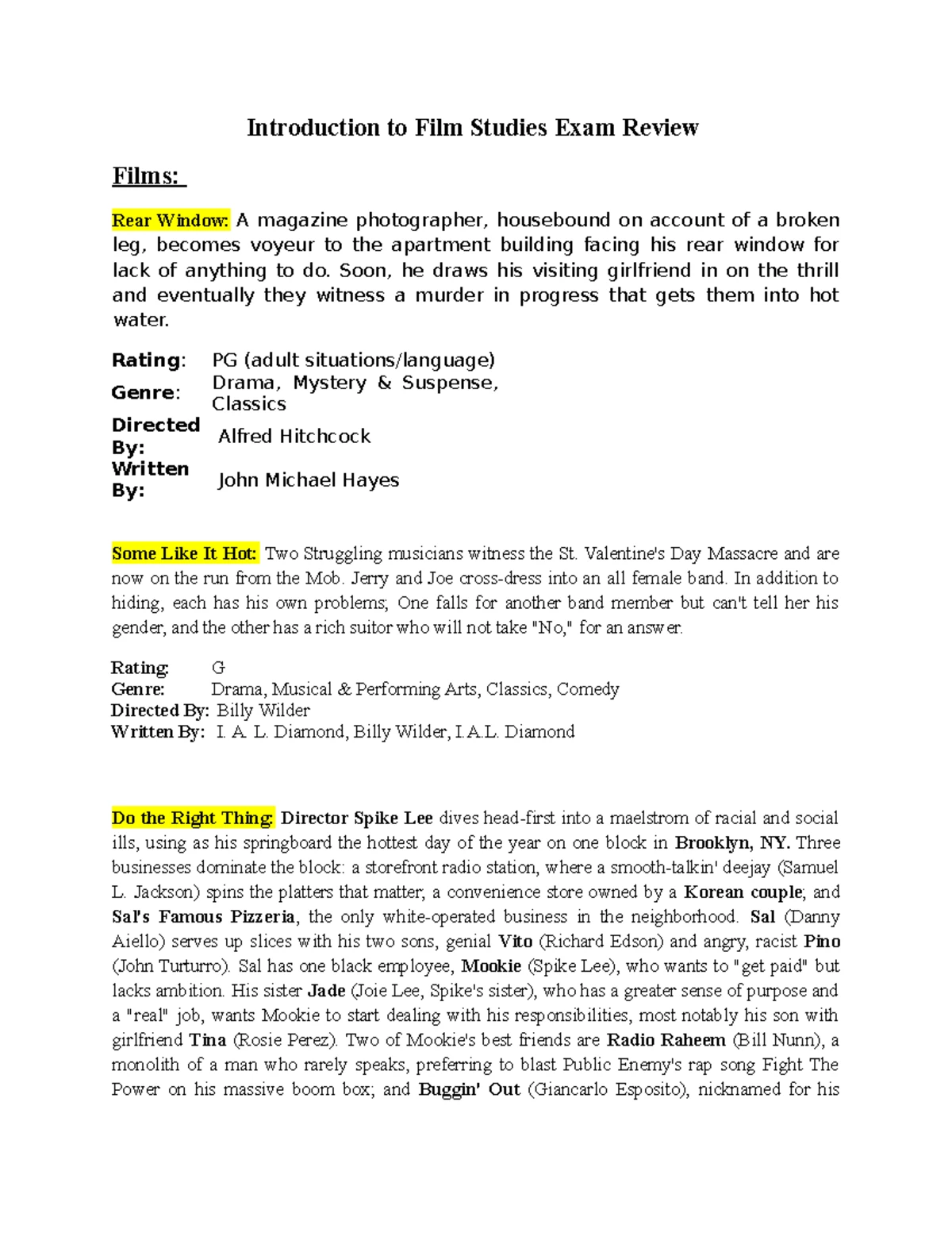 Fall 2022 FLM 278 Assignment 1 - Rubric - Assignment 1 – Mise-en-Scene ...