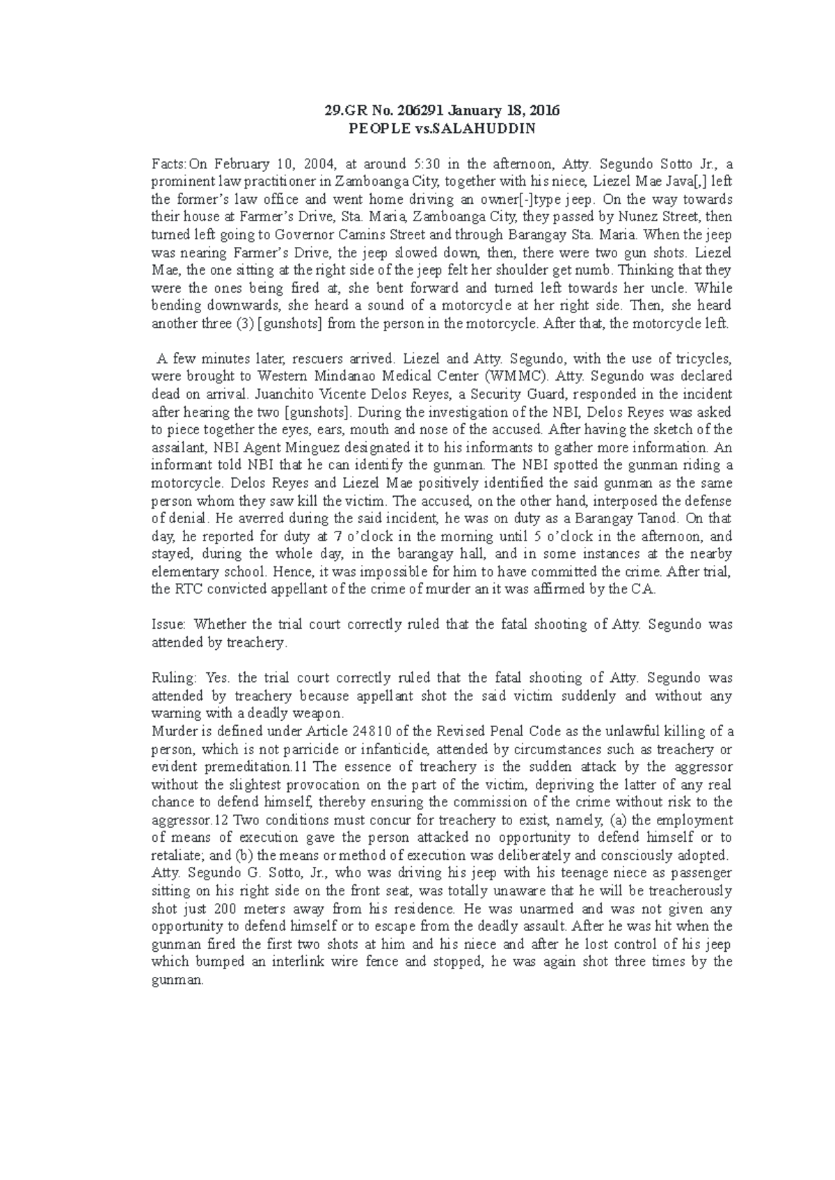 Criminal Law Lecture: Case Study on Atty. Segundo's Murder Trial - Studocu