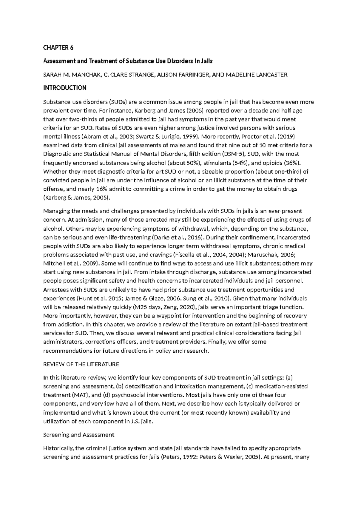 CHAPTER 6: Assessment & Treatment of Substance Use Disorders in Jails ...