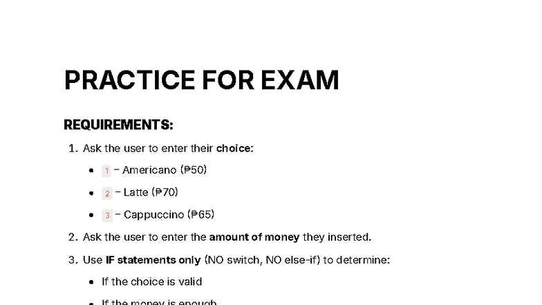 Practice for Exam: Coffee Vending Machine - Fundamentals of Programming ...