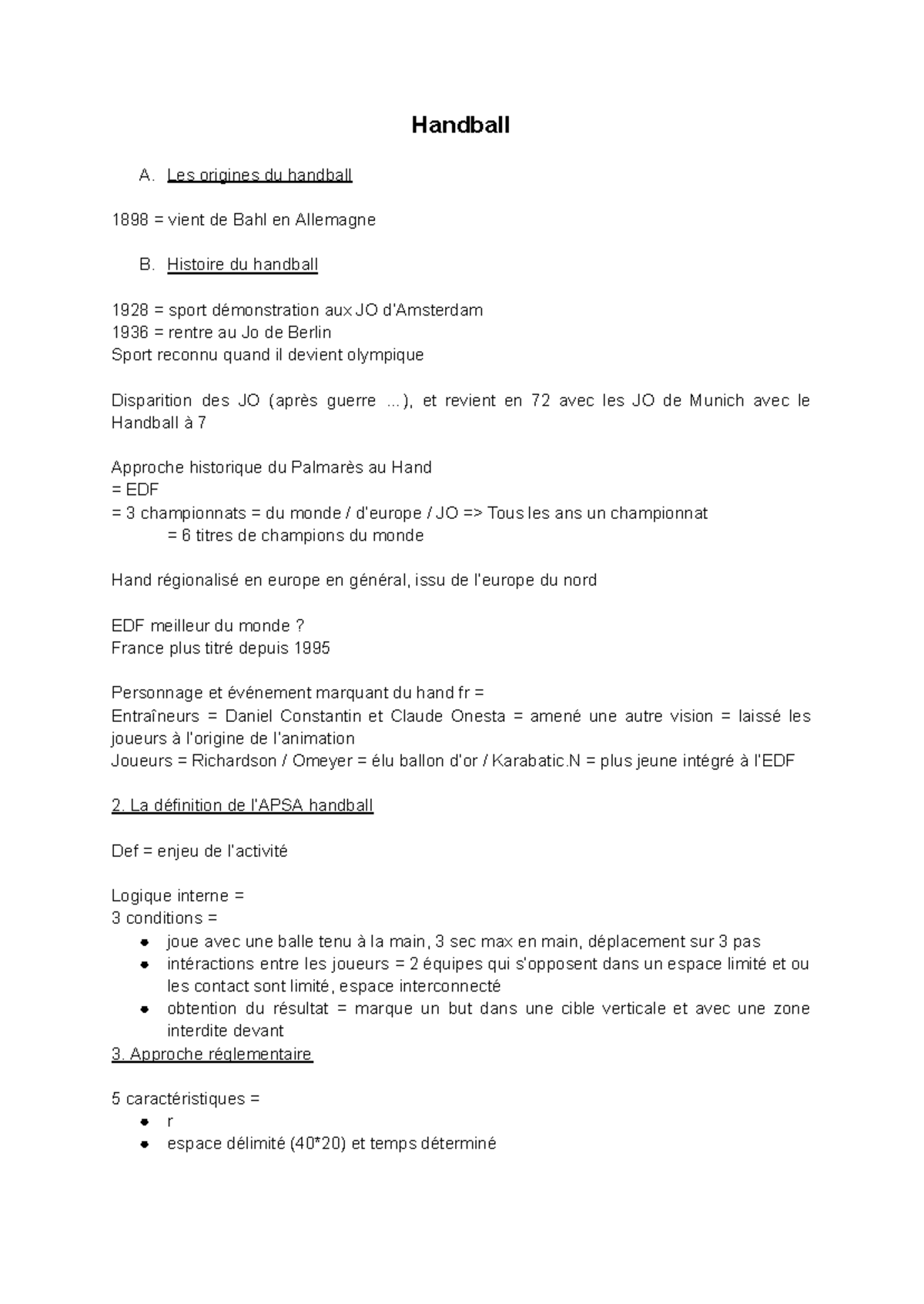 Handball - L2 Staps - Handball A. Les origines du handball 1898 = vient ...