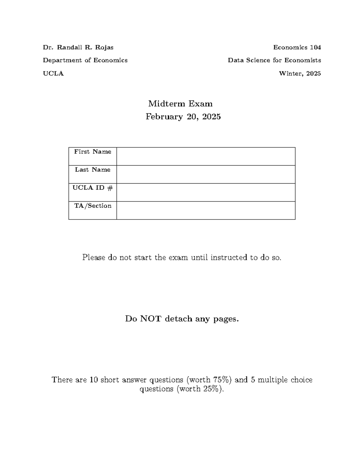 Economics 104: Midterm Exam Study Guide - Winter 2025 - Studocu
