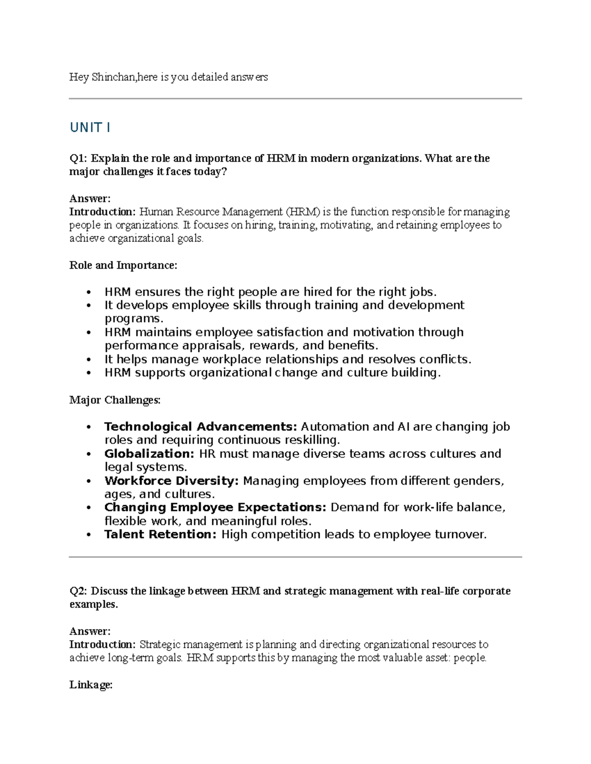 HRM Strategies and Challenges: Lecture Notes (Course Code: HRM101 ...