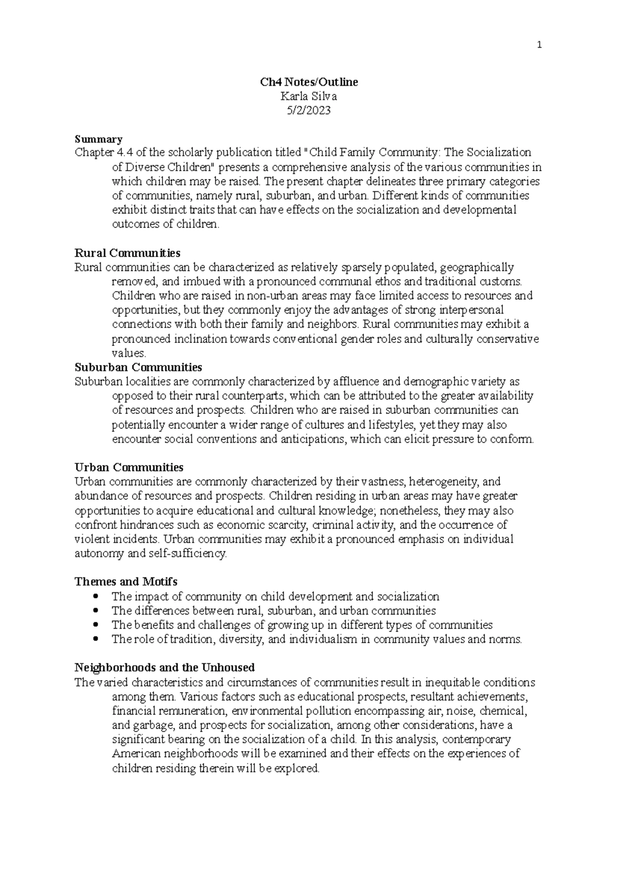 Ch4 Notes - In chapter 4 of "Child Family Community: The Socialization ...