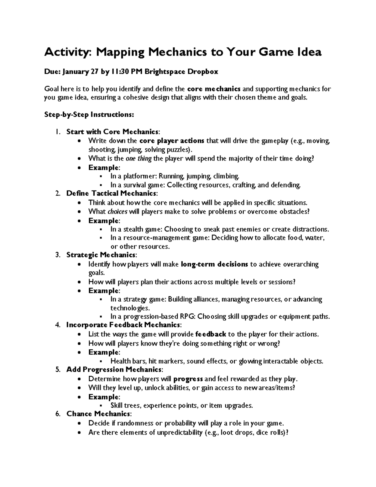 Activity (Mechanics Map) - Activity: Mapping Mechanics to Your Game ...