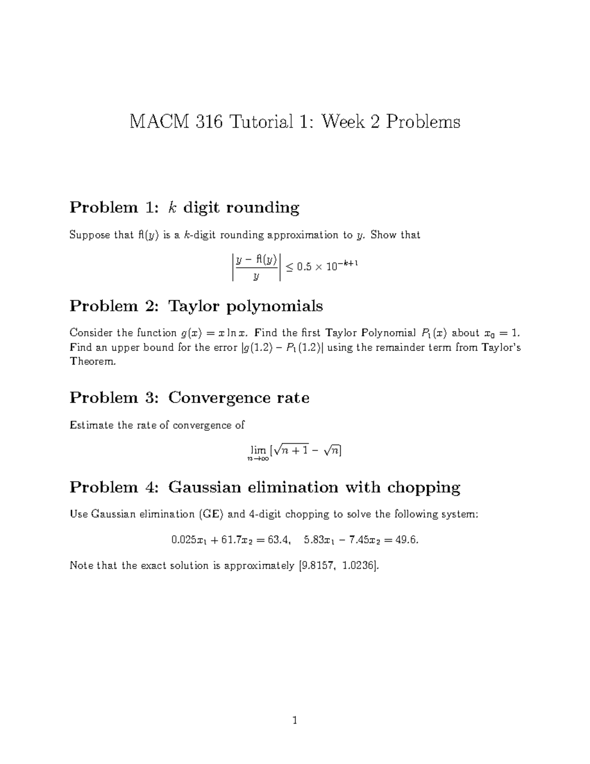 MACM 316 Tutorial 1: Week 2 Problems and Solutions - Studocu