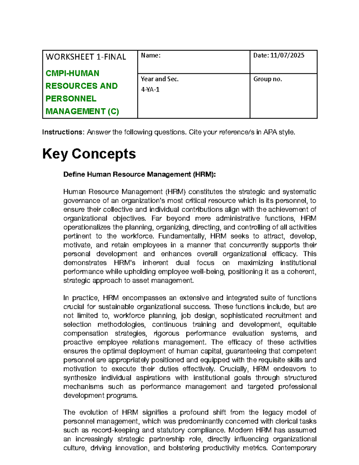 W5 Personnel Management - Human Resource Management Overview - Studocu