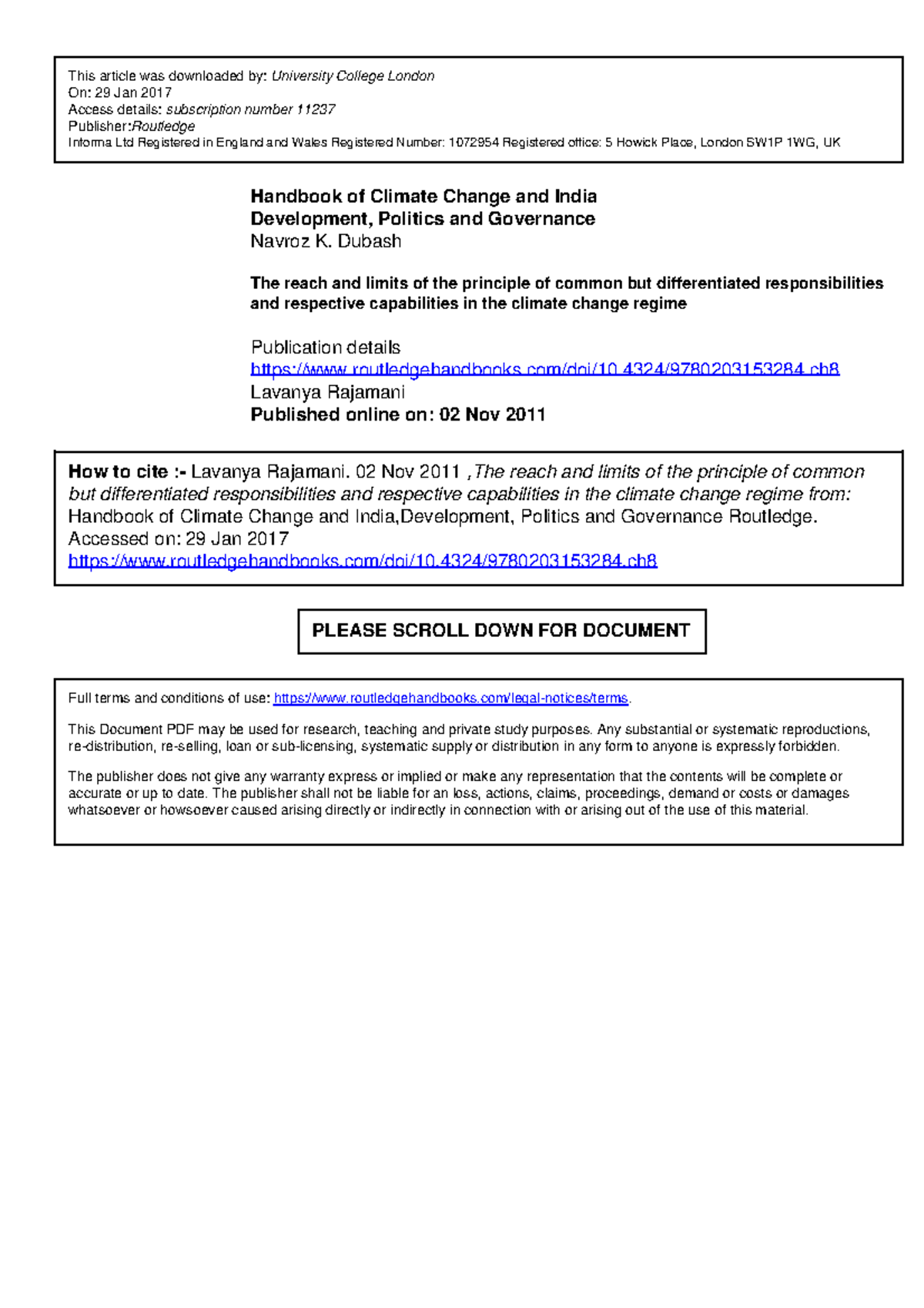 Reach & Limits of CBDR Rajamani (2011 ) - This article was downloaded ...